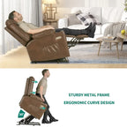 Fauteuil inclinable massant et releveur électrique – Tissu / Similicuir, Gris / Marron, 1 place