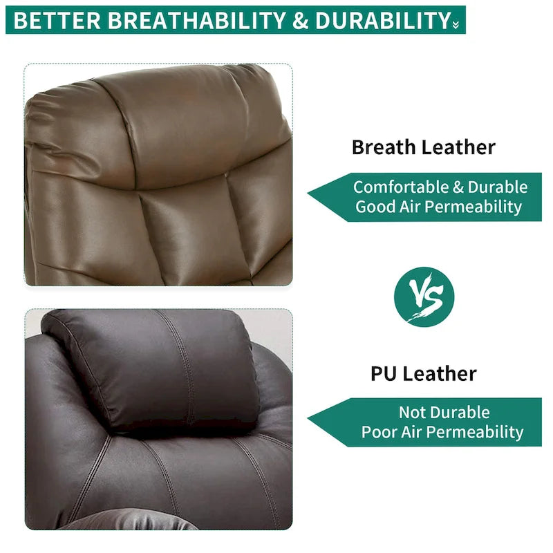 Fauteuil inclinable massant et releveur électrique – Tissu / Similicuir, Gris / Marron, 1 place