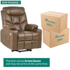 Fauteuil inclinable massant et releveur électrique – Tissu / Similicuir, Gris / Marron, 1 place