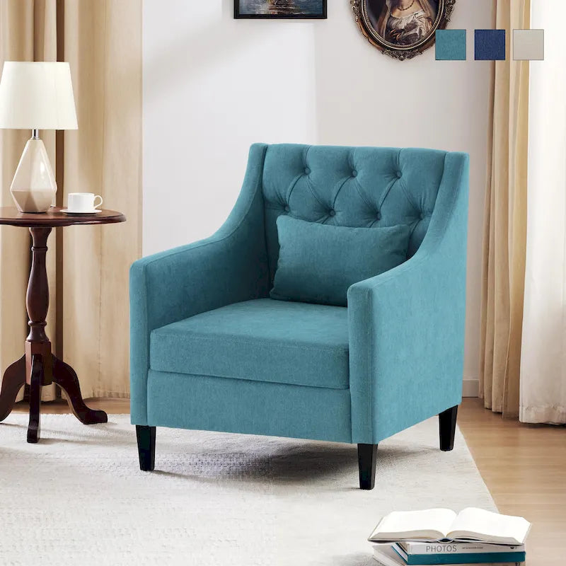 Fauteuil d'appoint capitonné bleu / sarcelle foncé / beige avec oreiller, une place