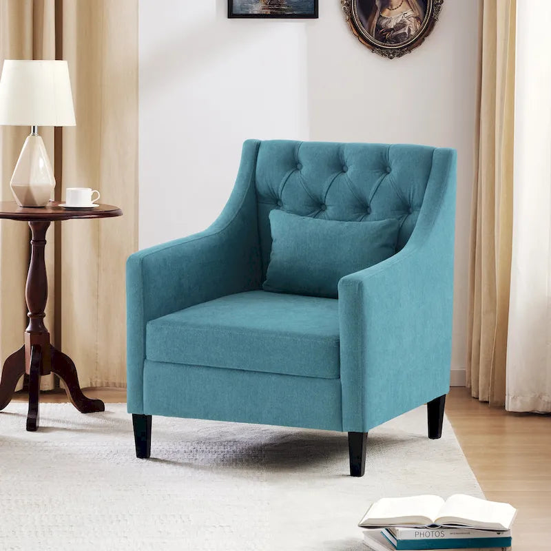 Fauteuil d'appoint capitonné bleu / sarcelle foncé / beige avec oreiller, une place
