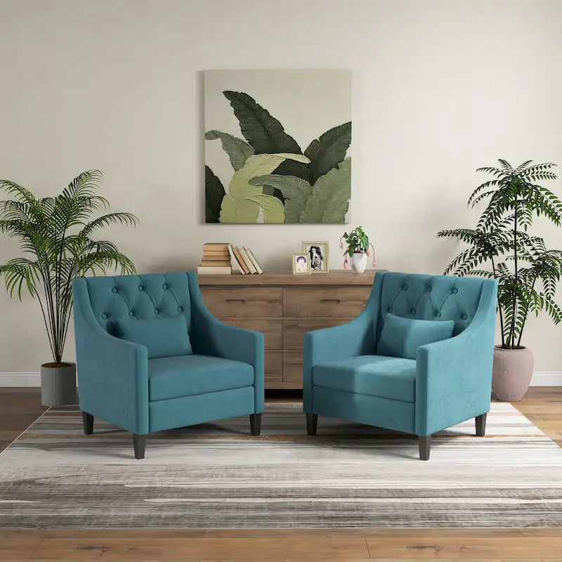 Fauteuil d'appoint capitonné bleu / sarcelle foncé / beige avec oreiller, une place