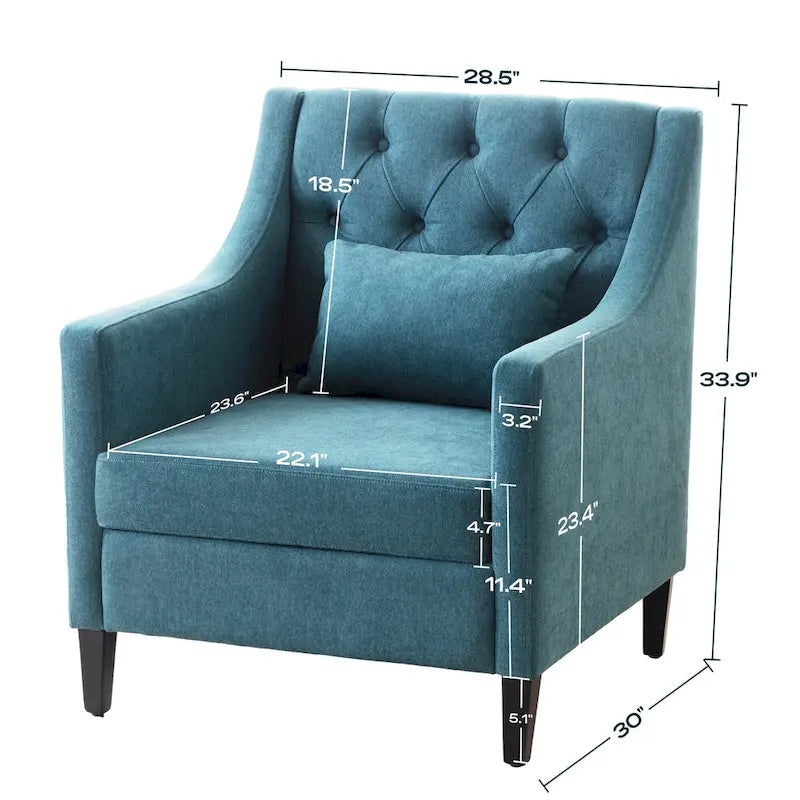 Fauteuil d'appoint capitonné bleu / sarcelle foncé / beige avec oreiller, une place