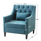 Fauteuil d'appoint capitonné bleu / sarcelle foncé / beige avec oreiller, une place