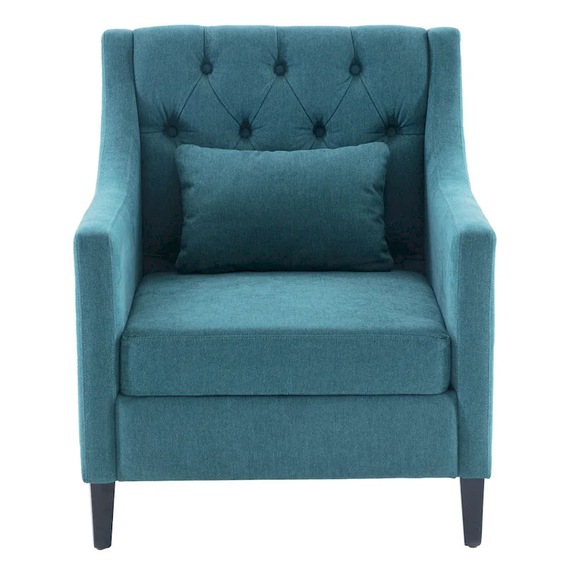 Fauteuil d'appoint capitonné bleu / sarcelle foncé / beige avec oreiller, une place