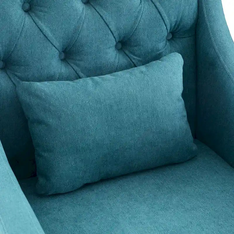 Fauteuil d'appoint capitonné bleu / sarcelle foncé / beige avec oreiller, une place