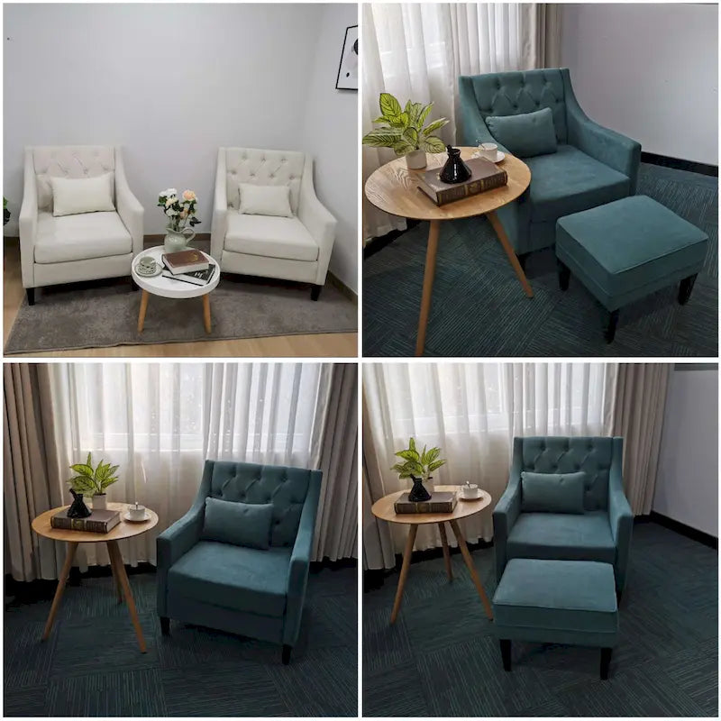 Fauteuil d'appoint capitonné bleu / sarcelle foncé / beige avec oreiller, une place