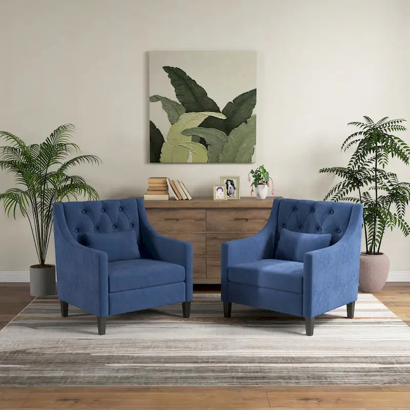 Fauteuil d'appoint capitonné bleu / sarcelle foncé / beige avec oreiller, une place
