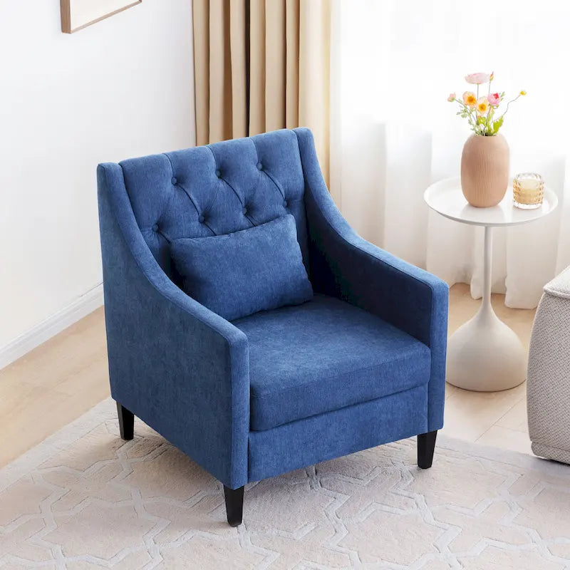 Fauteuil d'appoint capitonné bleu / sarcelle foncé / beige avec oreiller, une place