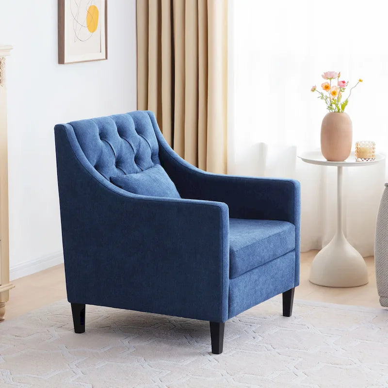 Fauteuil d'appoint capitonné bleu / sarcelle foncé / beige avec oreiller, une place