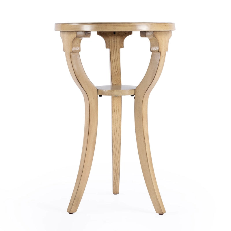 Table d'appoint ronde en bois marron, 3 pieds évasés, 1 personne