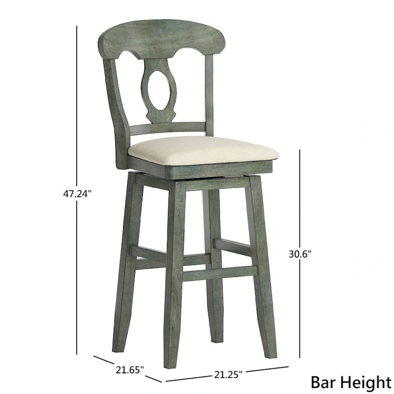 Tabouret de comptoir et de bar pivotant Napoléon multi-couleurs antique en chêne, lot de 1