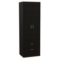 Armoire double porte noire / blanche / grise avec 2 tiroirs et tringle à vêtements, 1 personne