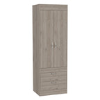 Armoire double porte noire / blanche / grise avec 2 tiroirs et tringle à vêtements, 1 personne