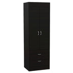 Armoire double porte noire / blanche / grise avec 2 tiroirs et tringle à vêtements, 1 personne