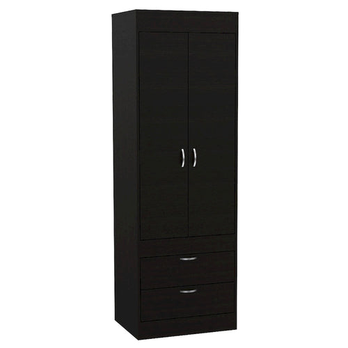 Armoire double porte noire / blanche / grise avec 2 tiroirs et tringle à vêtements, 1 personne