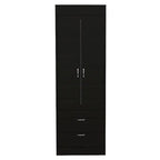 Armoire double porte noire / blanche / grise avec 2 tiroirs et tringle à vêtements, 1 personne