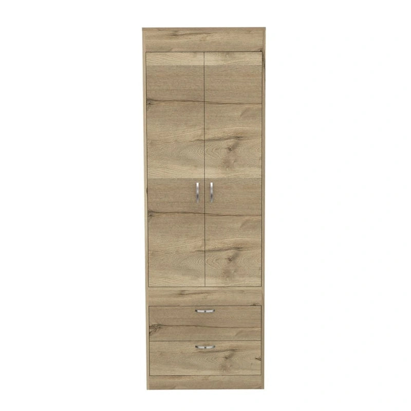 Armoire double porte noire / blanche / grise avec 2 tiroirs et tringle à vêtements, 1 personne