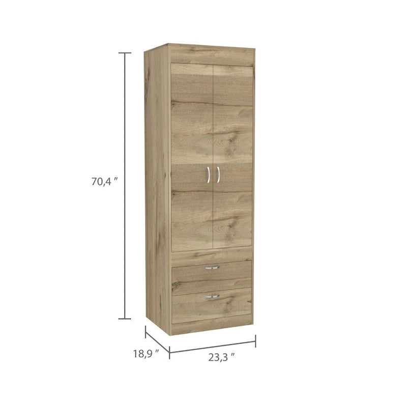 Armoire double porte noire / blanche / grise avec 2 tiroirs et tringle à vêtements, 1 personne