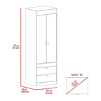 Armoire double porte noire / blanche / grise avec 2 tiroirs et tringle à vêtements, 1 personne