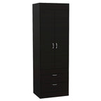 Armoire double porte noire / blanche / grise avec 2 tiroirs et tringle à vêtements, 1 personne