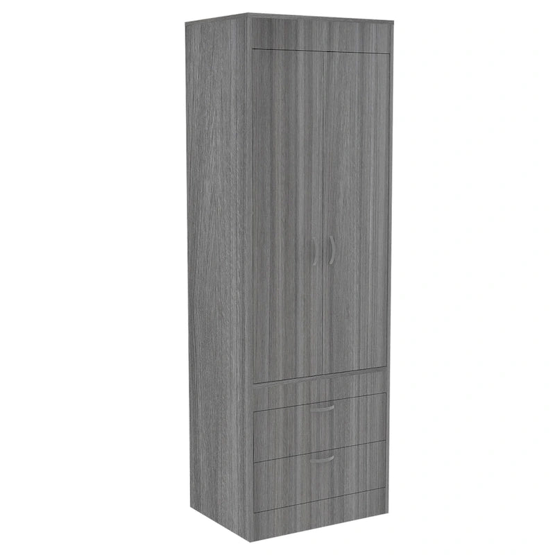 Armoire double porte noire / blanche / grise avec 2 tiroirs et tringle à vêtements, 1 personne