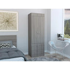 Armoire double porte noire / blanche / grise avec 2 tiroirs et tringle à vêtements, 1 personne