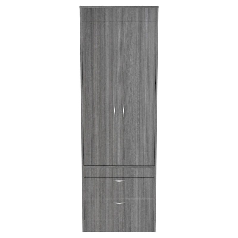 Armoire double porte noire / blanche / grise avec 2 tiroirs et tringle à vêtements, 1 personne