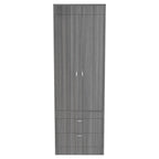 Armoire double porte noire / blanche / grise avec 2 tiroirs et tringle à vêtements, 1 personne