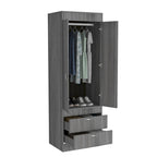Armoire double porte noire / blanche / grise avec 2 tiroirs et tringle à vêtements, 1 personne
