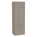 Armoire double porte noire / blanche / grise avec 2 tiroirs et tringle à vêtements, 1 personne