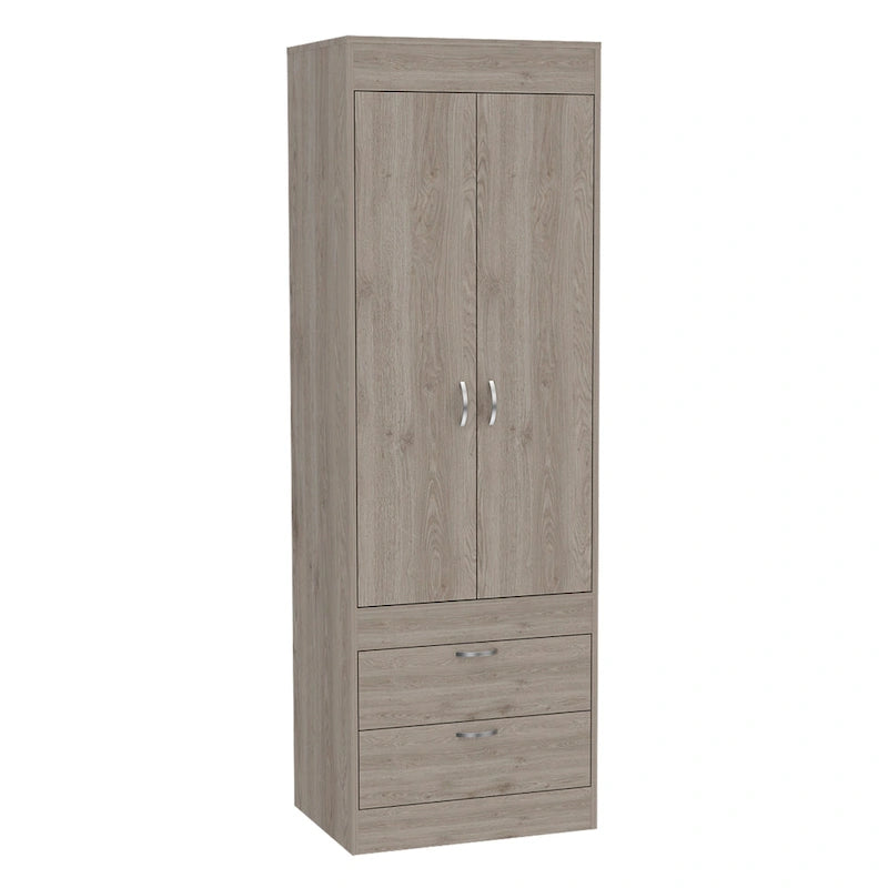 Armoire double porte noire / blanche / grise avec 2 tiroirs et tringle à vêtements, 1 personne
