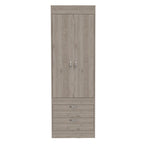 Armoire double porte noire / blanche / grise avec 2 tiroirs et tringle à vêtements, 1 personne