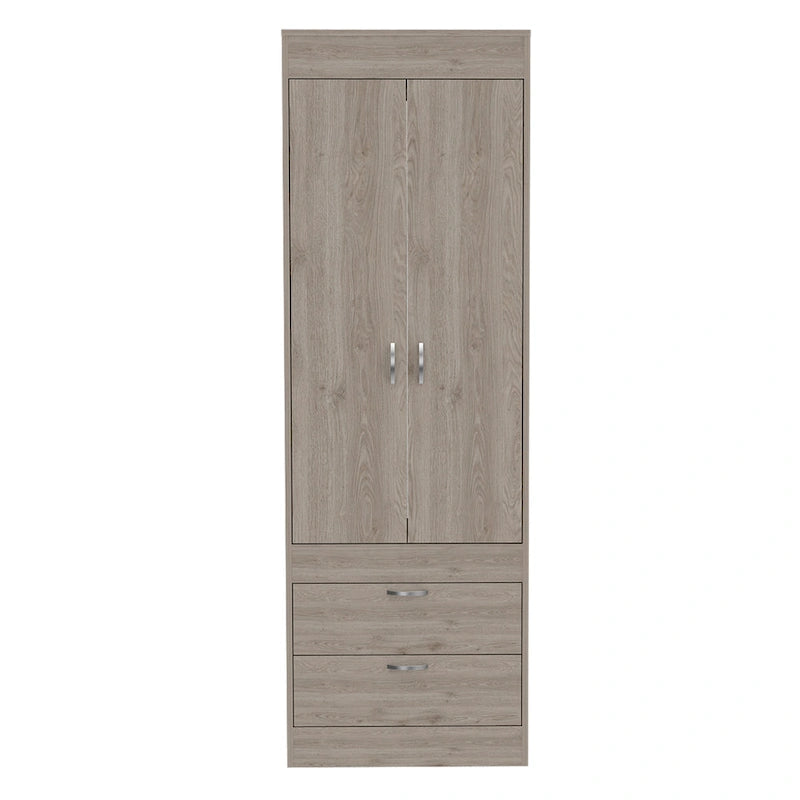 Armoire double porte noire / blanche / grise avec 2 tiroirs et tringle à vêtements, 1 personne