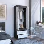 Armoire double porte noire / blanche / grise avec 2 tiroirs et tringle à vêtements, 1 personne