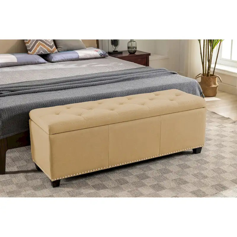 Sable/Marron clair · Gris · Gris foncé | Banc de rangement capitonné avec couvercle relevable | Siège simple