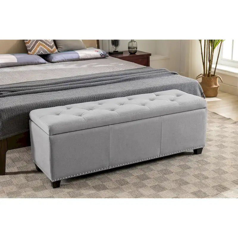 Sable/Marron clair · Gris · Gris foncé | Banc de rangement capitonné avec couvercle relevable | Siège simple