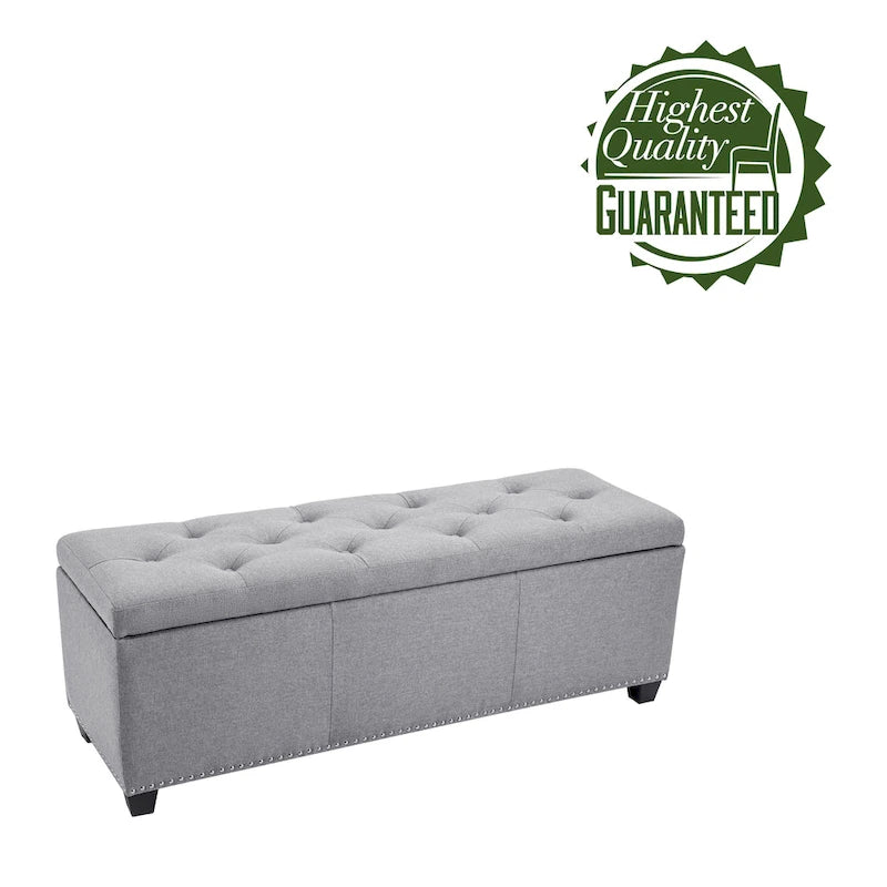 Sable/Marron clair · Gris · Gris foncé | Banc de rangement capitonné avec couvercle relevable | Siège simple