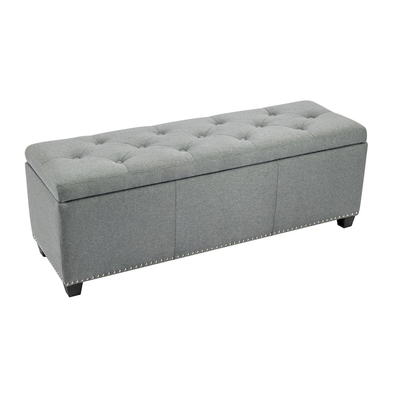 Sable/Marron clair · Gris · Gris foncé | Banc de rangement capitonné avec couvercle relevable | Siège simple
