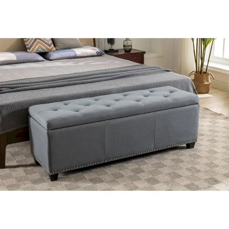 Sable/Marron clair · Gris · Gris foncé | Banc de rangement capitonné avec couvercle relevable | Siège simple