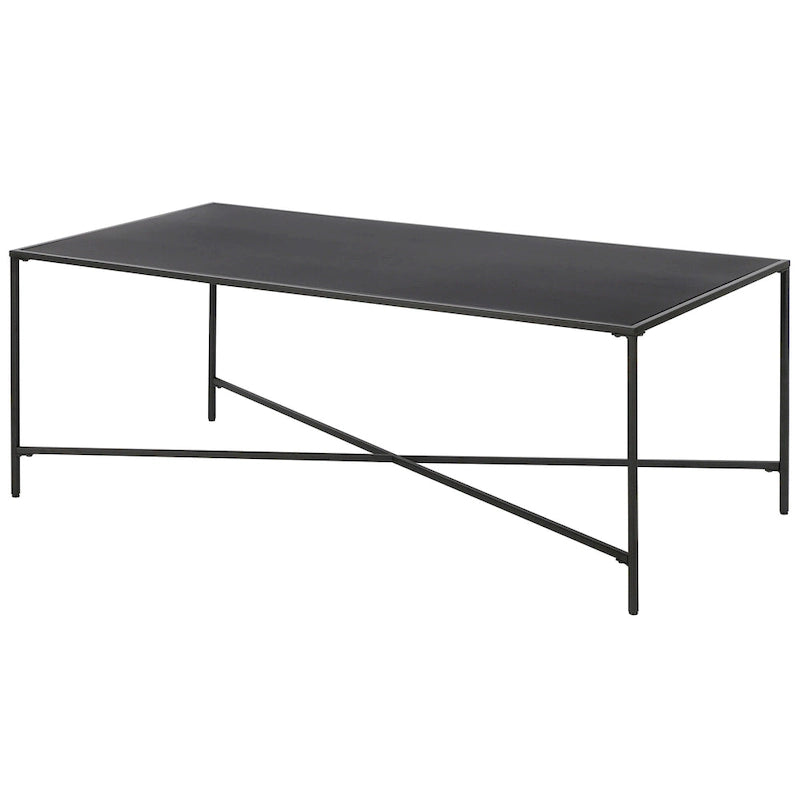 Table basse géométrique, Bronze noirci / Laiton / Canon de fusil / Argent, Plateau en verre ou en métal