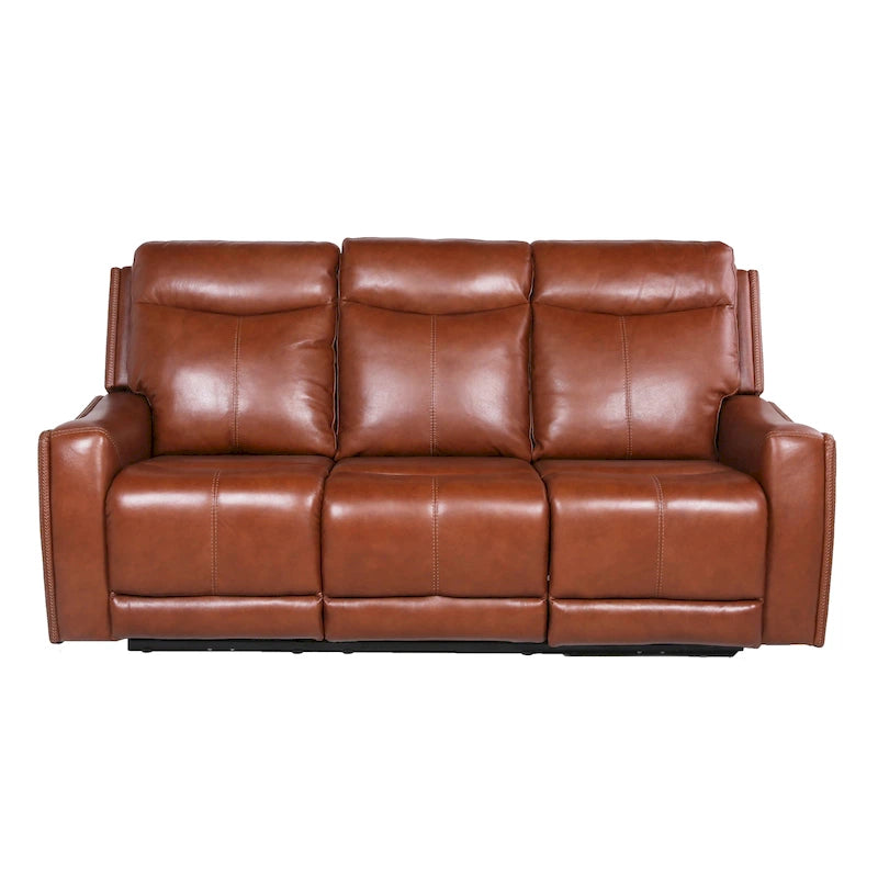 Canapé inclinable électrique 3 places en cuir véritable et simili cuir, Caramel Marron / Gris Ardoise