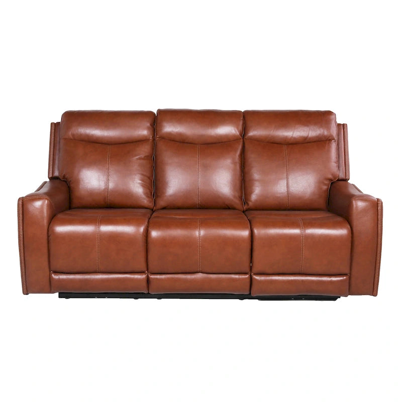 Canapé inclinable électrique 3 places en cuir véritable et simili cuir, Caramel Marron / Gris Ardoise