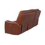 Canapé inclinable électrique 3 places en cuir véritable et simili cuir, Caramel Marron / Gris Ardoise