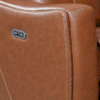 Canapé inclinable électrique 3 places en cuir véritable et simili cuir, Caramel Marron / Gris Ardoise