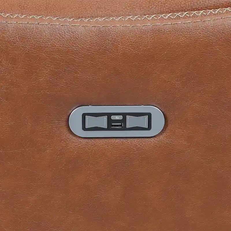 Canapé inclinable électrique 3 places en cuir véritable et simili cuir, Caramel Marron / Gris Ardoise