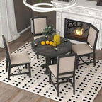 Ensemble de salle à manger 5 pièces extensible rond de style ferme, avec table en bois naturel et finition noire, 6 places