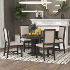 Ensemble de salle à manger 5 pièces extensible rond de style ferme, avec table en bois naturel et finition noire, 6 places