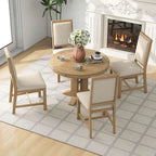 Ensemble de salle à manger 5 pièces extensible rond de style ferme, avec table en bois naturel et finition noire, 6 places
