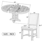 Ensemble de salle à manger 5 pièces extensible rond de style ferme, avec table en bois naturel et finition noire, 6 places
